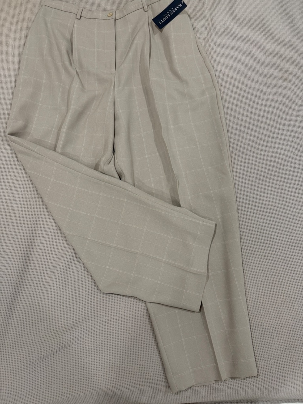 Karen Scott Light Beige Windowpane Dress Pants